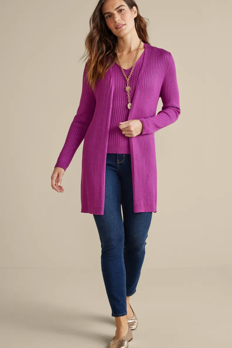 Suéter Cardigán Largo Acanalado Básico - Abrigo de Invierno Cómodo con Tejido Suave | Colección Essenciales de Soft Surroundings