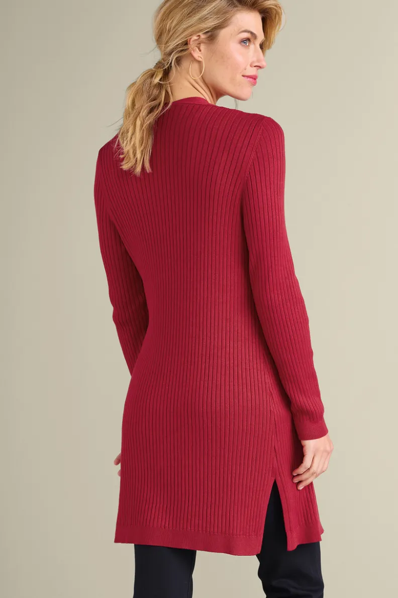 Suéter Cardigán Largo Acanalado Básico - Abrigo de Invierno Cómodo con Tejido Suave | Colección Essenciales de Soft Surroundings