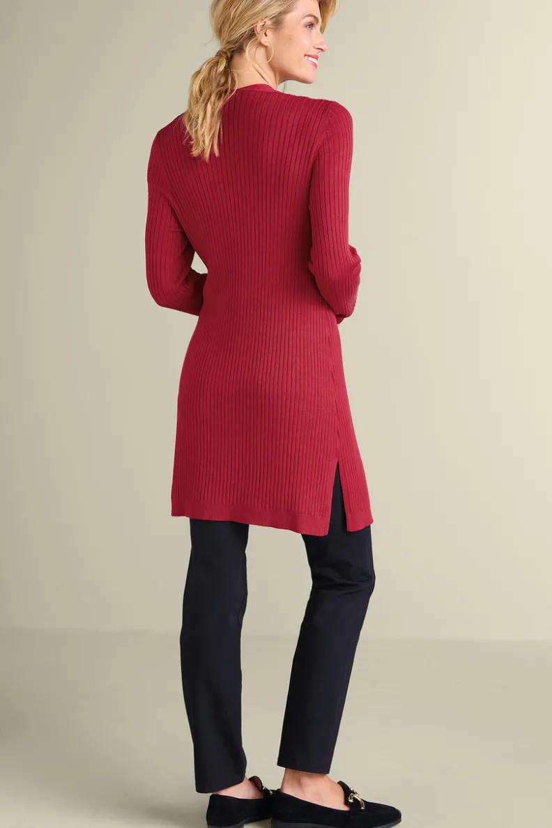Suéter Cardigán Largo Acanalado Básico - Abrigo de Invierno Cómodo con Tejido Suave | Colección Essenciales de Soft Surroundings