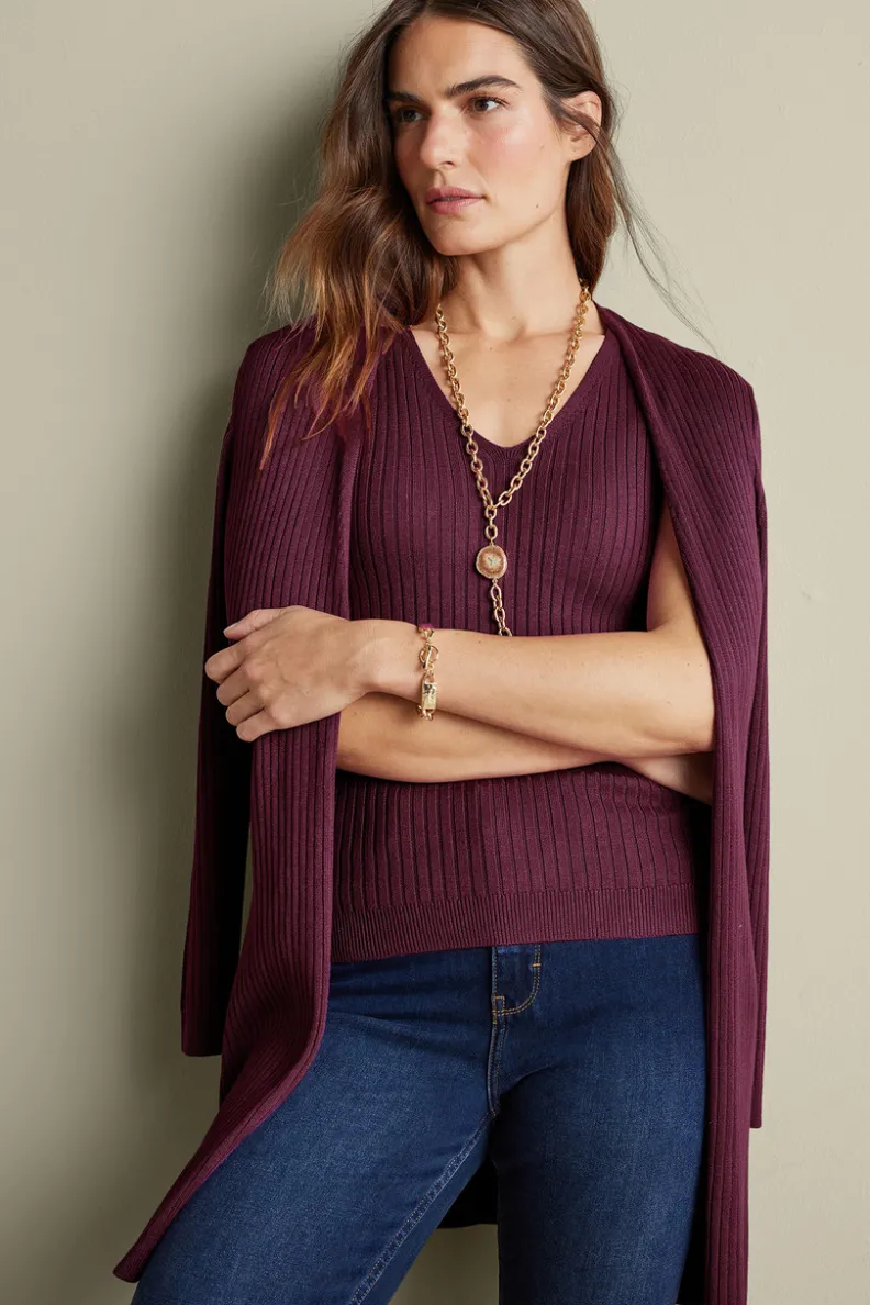 Suéter Cardigán Largo Acanalado Básico - Abrigo de Invierno Cómodo con Tejido Suave | Colección Essenciales de Soft Surroundings