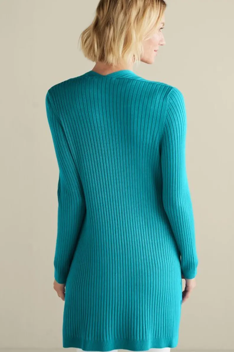 Suéter Cardigán Largo Acanalado Básico - Abrigo de Invierno Cómodo con Tejido Suave | Colección Essenciales de Soft Surroundings