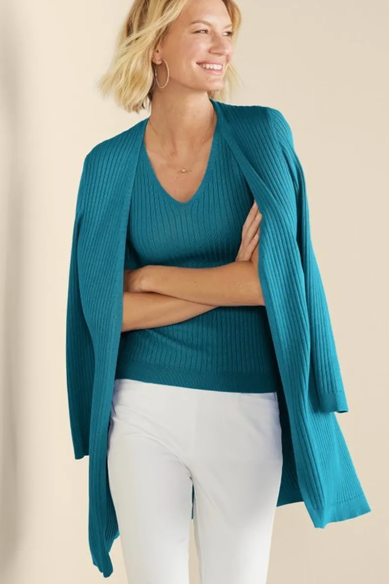 Camiseta Básica Acanalada en Suéteres y Cardigans - Soft Surroundings Colección Esencial