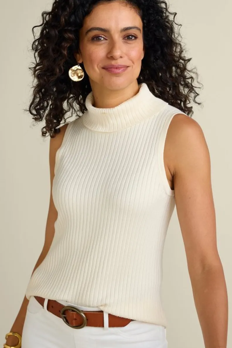 Soft Surroundings - Camiseta Esencial Suave con Cuello Alto Acanalado y Detalle Sin Mangas | Blusas, Suéteres y Cardigans