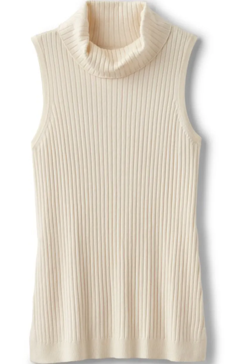 Soft Surroundings - Camiseta Esencial Suave con Cuello Alto Acanalado y Detalle Sin Mangas | Blusas, Suéteres y Cardigans