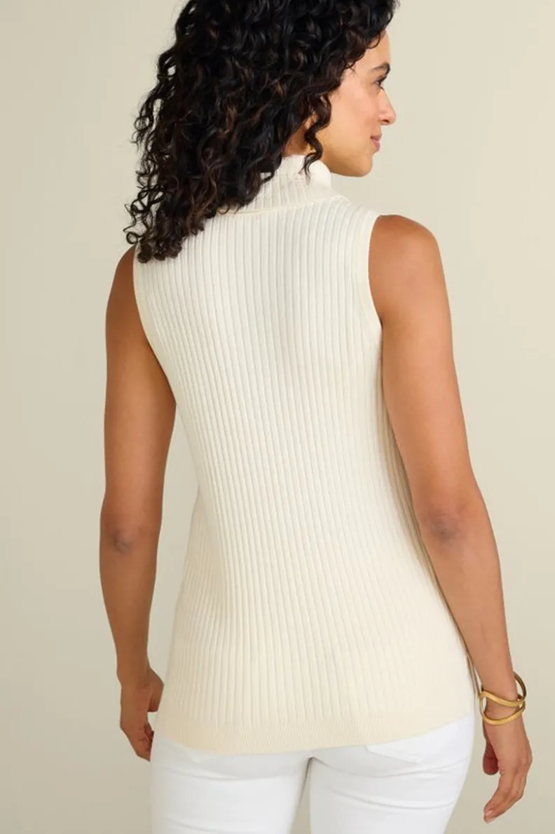 Soft Surroundings - Camiseta Esencial Suave con Cuello Alto Acanalado y Detalle Sin Mangas | Blusas, Suéteres y Cardigans