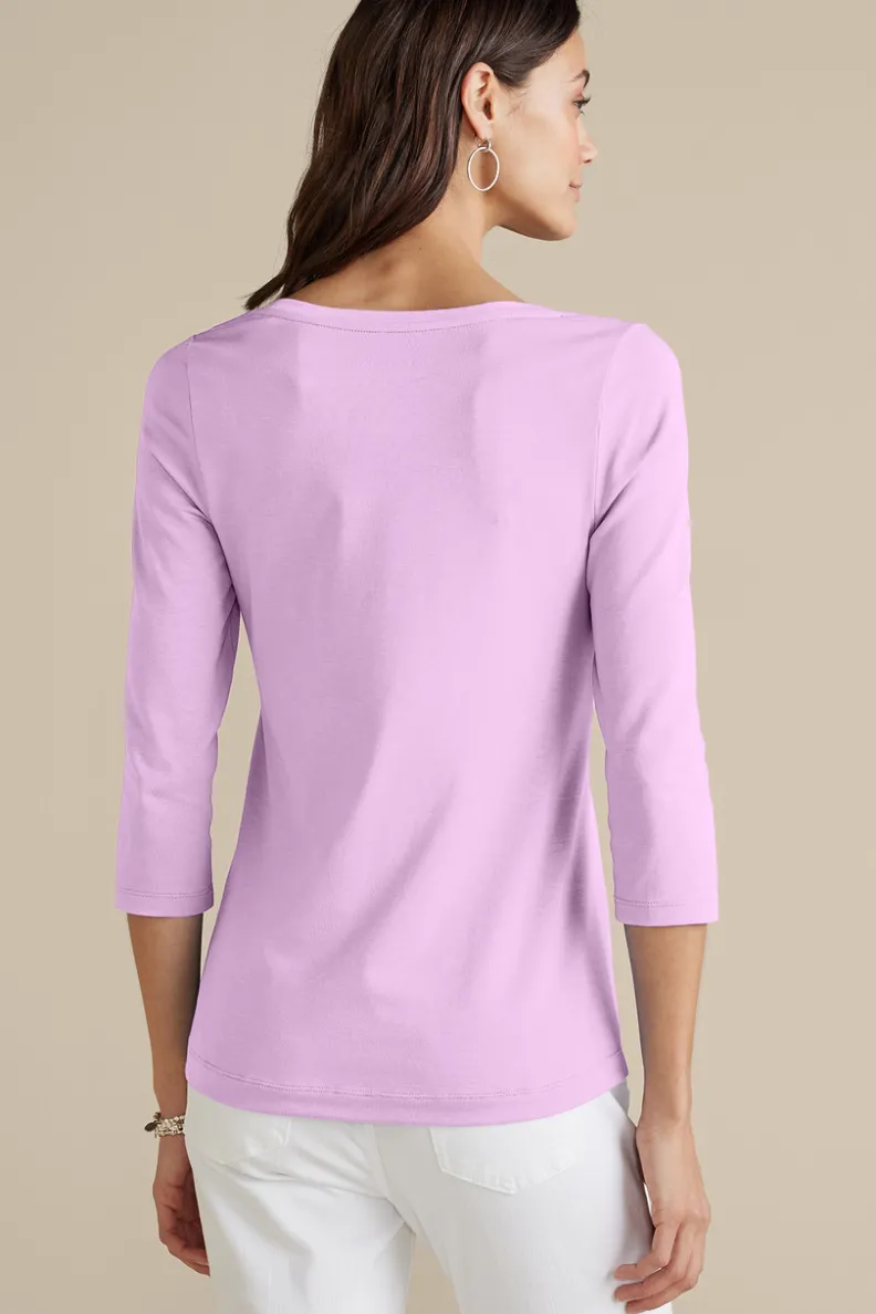 Blusa Casual Soft Surroundings - Camiseta Esencial en Algodón Supima de Manga 3/4, Suave y Versátil para el Día a Día 

(：：1.  2.  3.  4. 