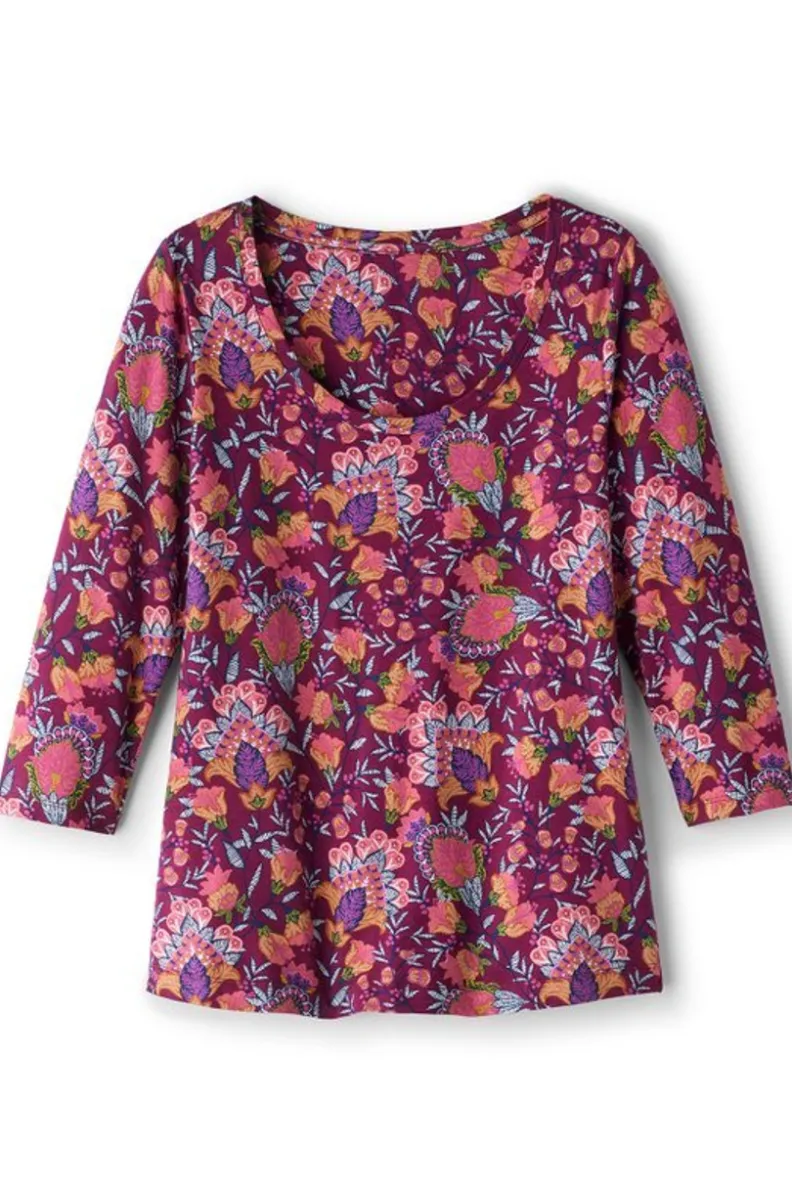 Blusa Casual Soft Surroundings - Camiseta Esencial en Algodón Supima de Manga 3/4, Suave y Versátil para el Día a Día 

(：：1.  2.  3.  4. 