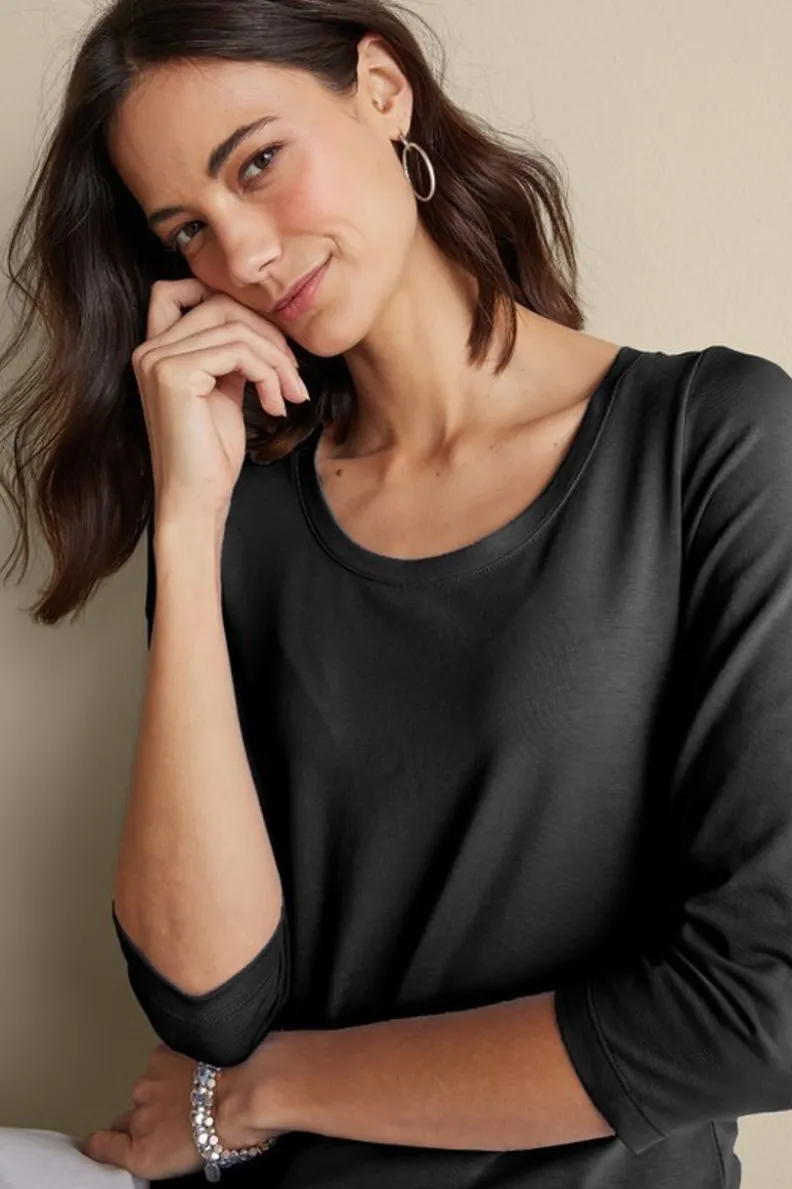 Blusa Casual Soft Surroundings - Camiseta Esencial en Algodón Supima de Manga 3/4, Suave y Versátil para el Día a Día 

(：：1.  2.  3.  4. 
