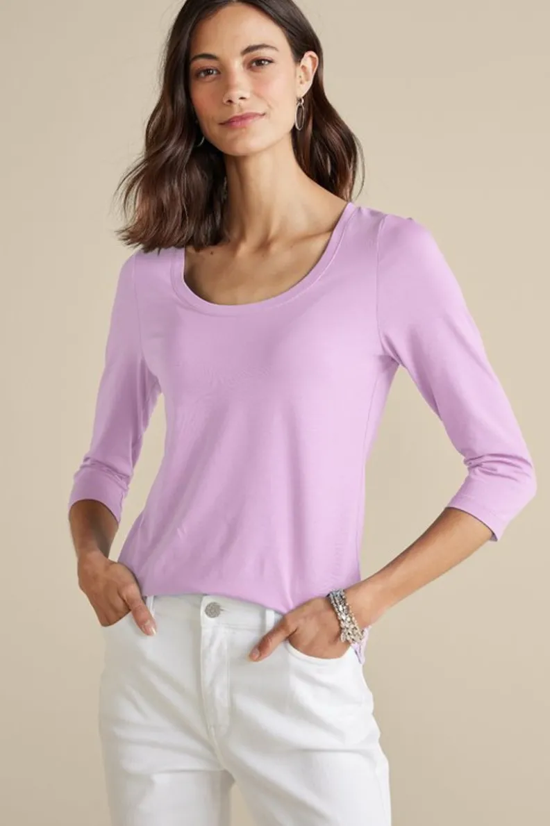 Blusa Casual Soft Surroundings - Camiseta Esencial en Algodón Supima de Manga 3/4, Suave y Versátil para el Día a Día 

(：：1.  2.  3.  4. 