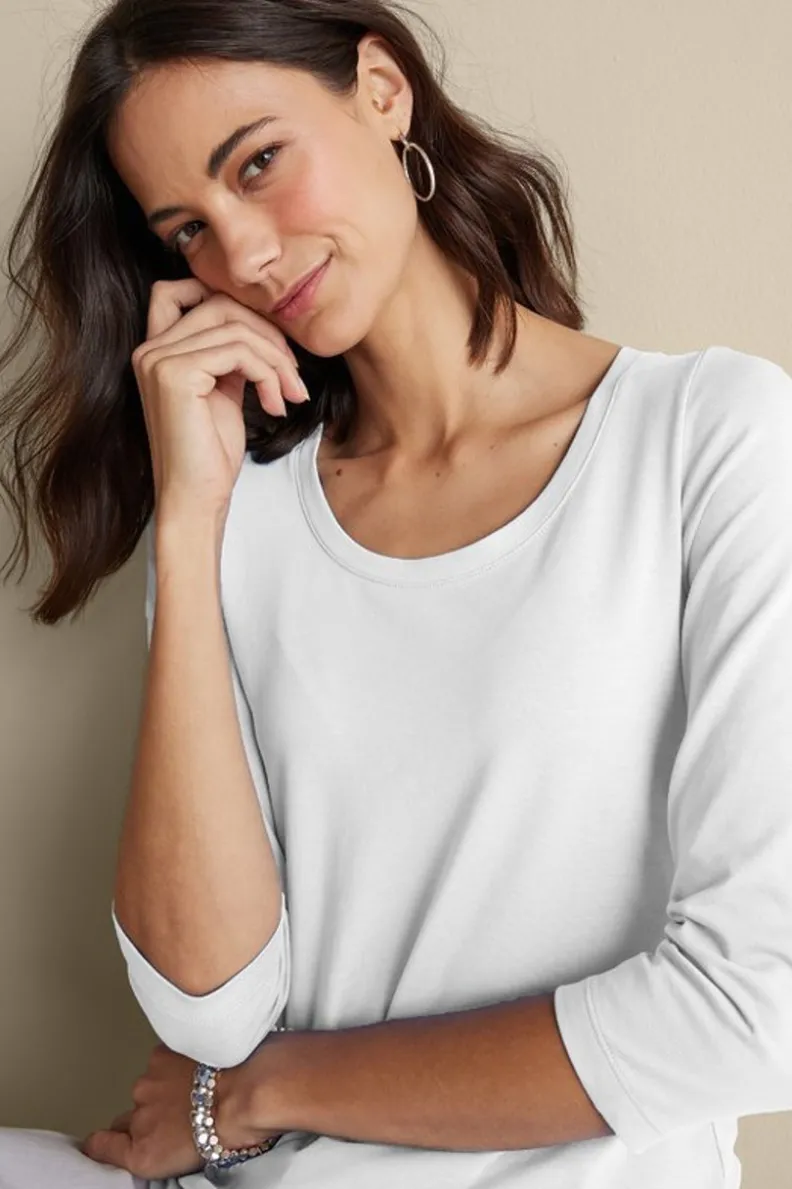 Blusa Casual Soft Surroundings - Camiseta Esencial en Algodón Supima de Manga 3/4, Suave y Versátil para el Día a Día 

(：：1.  2.  3.  4. 