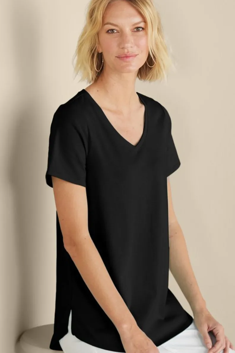 Túnica Isabel de Manga Corta en Algodón Supima - Diseño Cómodo y Versátil para Mujer | Confección Suave de Soft Surroundings | Prenda Superior para Combinar con Leggings