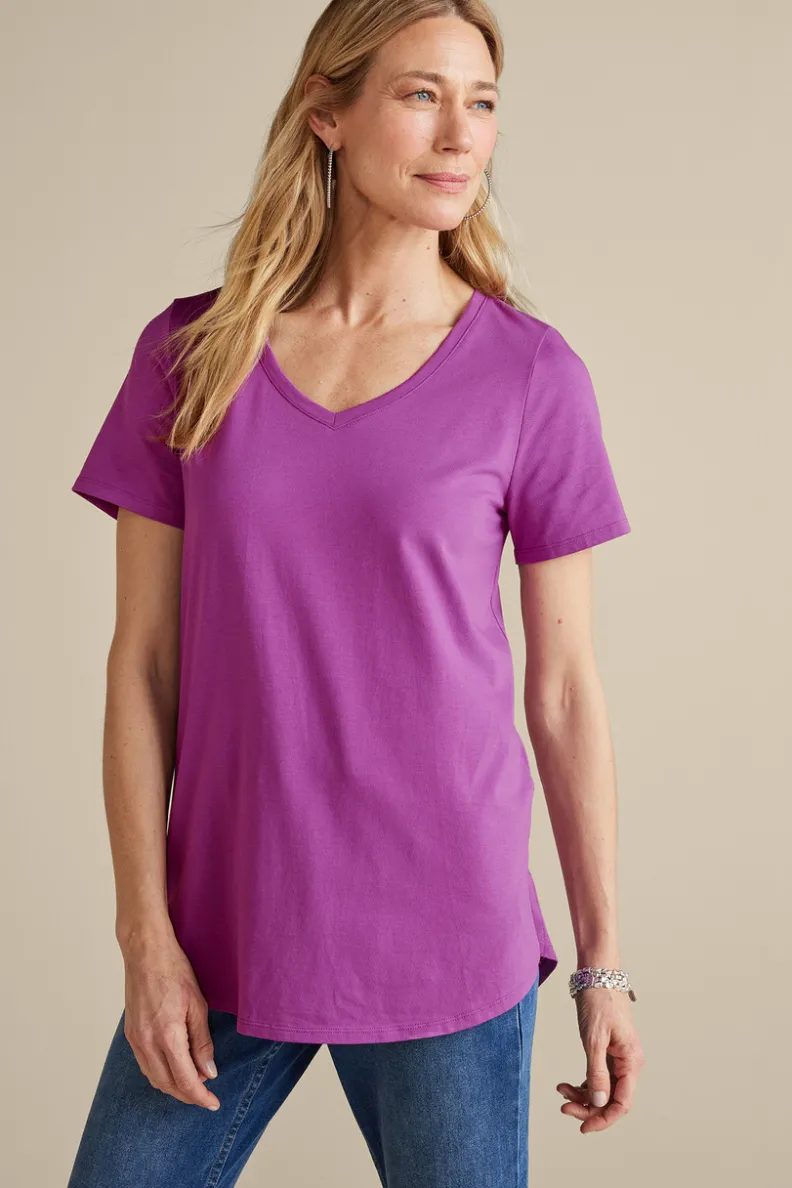 Túnica Isabel de Manga Corta en Algodón Supima - Diseño Cómodo y Versátil para Mujer | Confección Suave de Soft Surroundings | Prenda Superior para Combinar con Leggings
