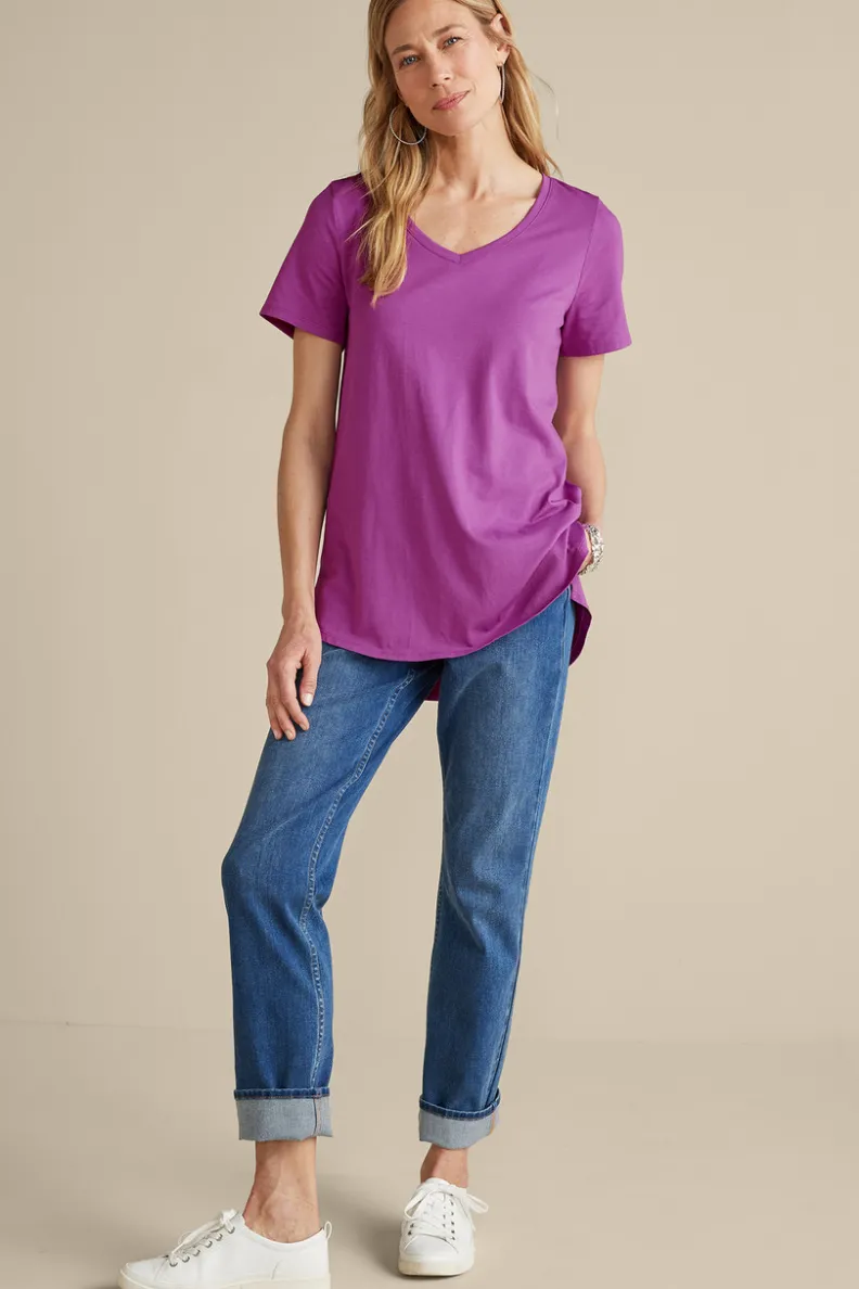 Túnica Isabel de Manga Corta en Algodón Supima - Diseño Cómodo y Versátil para Mujer | Confección Suave de Soft Surroundings | Prenda Superior para Combinar con Leggings