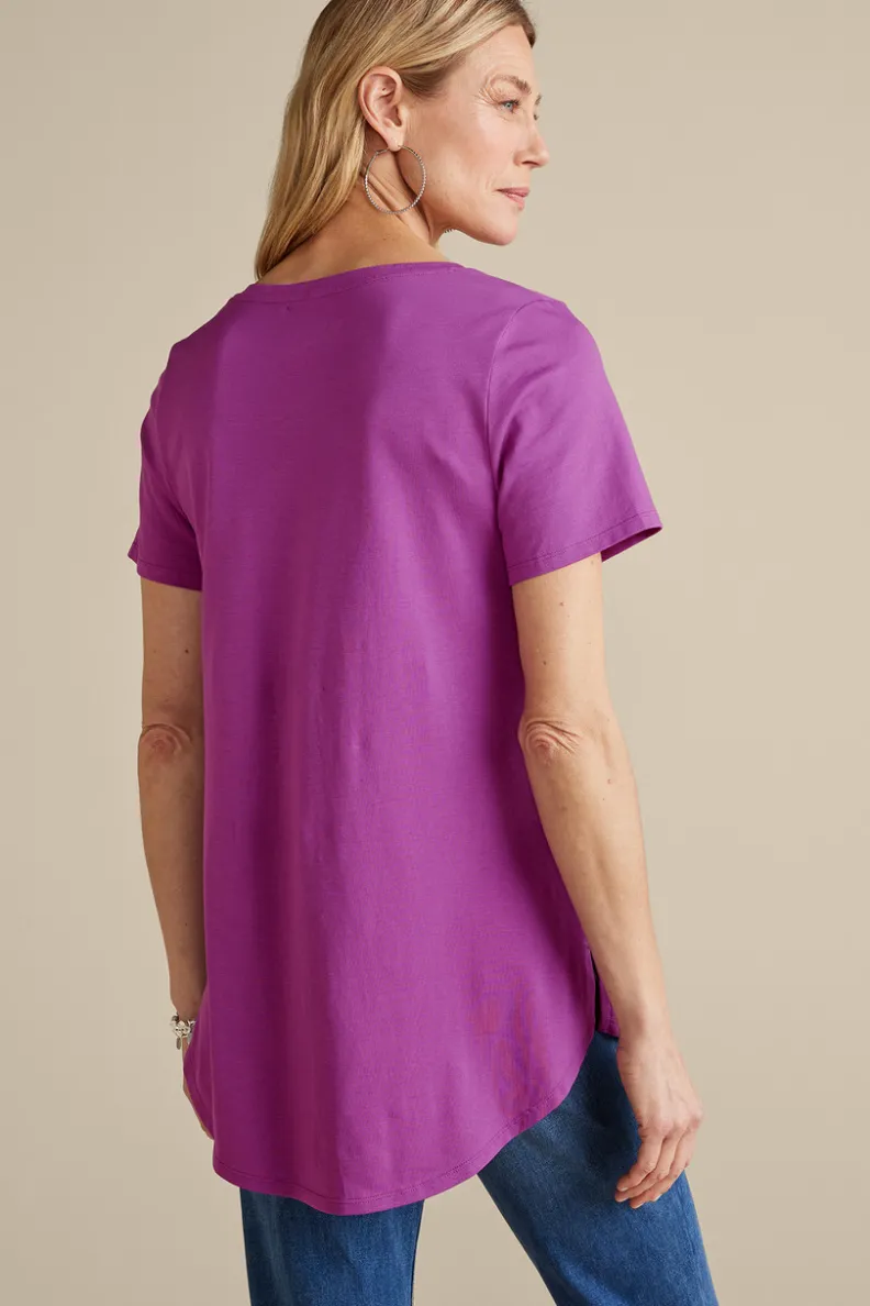 Túnica Isabel de Manga Corta en Algodón Supima - Diseño Cómodo y Versátil para Mujer | Confección Suave de Soft Surroundings | Prenda Superior para Combinar con Leggings