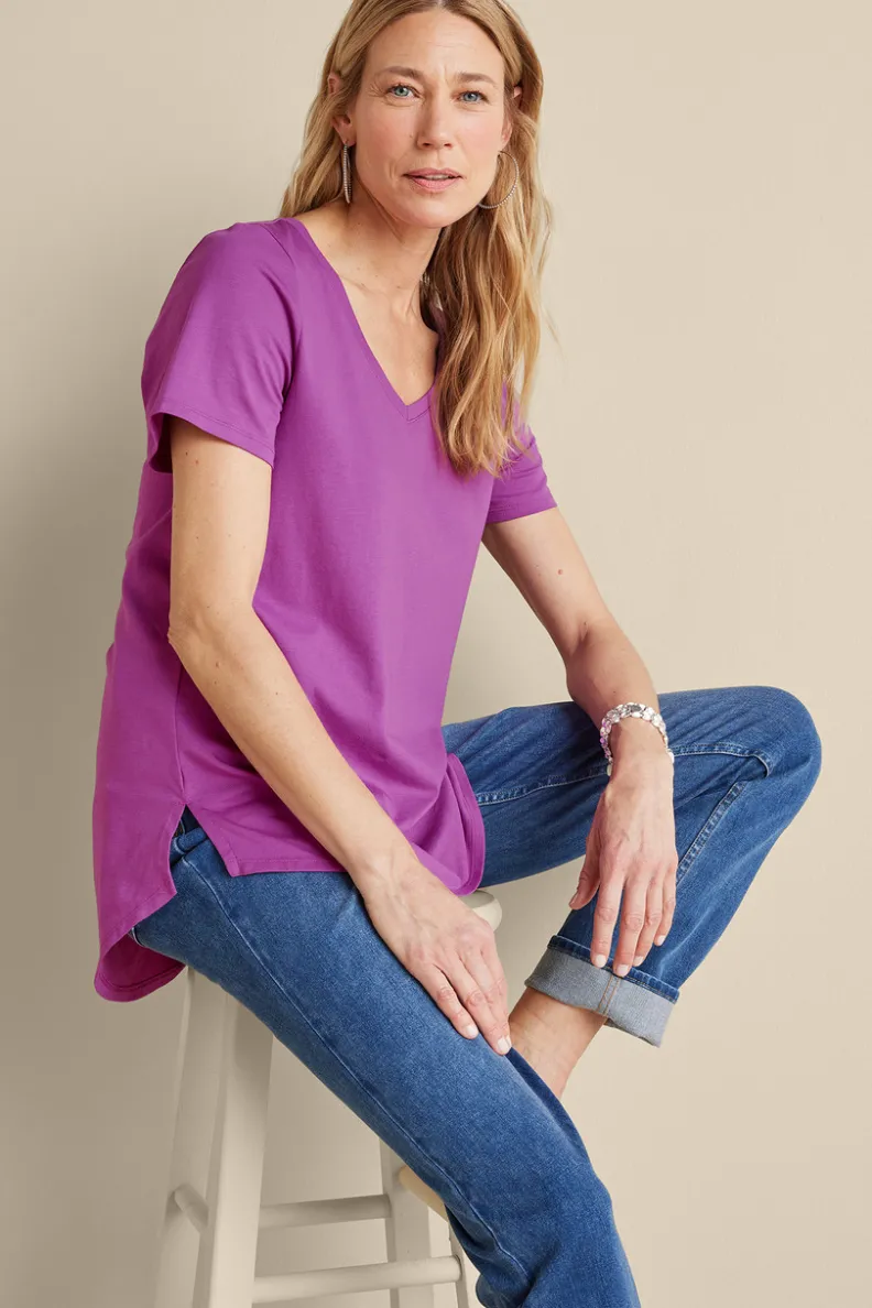 Túnica Isabel de Manga Corta en Algodón Supima - Diseño Cómodo y Versátil para Mujer | Confección Suave de Soft Surroundings | Prenda Superior para Combinar con Leggings