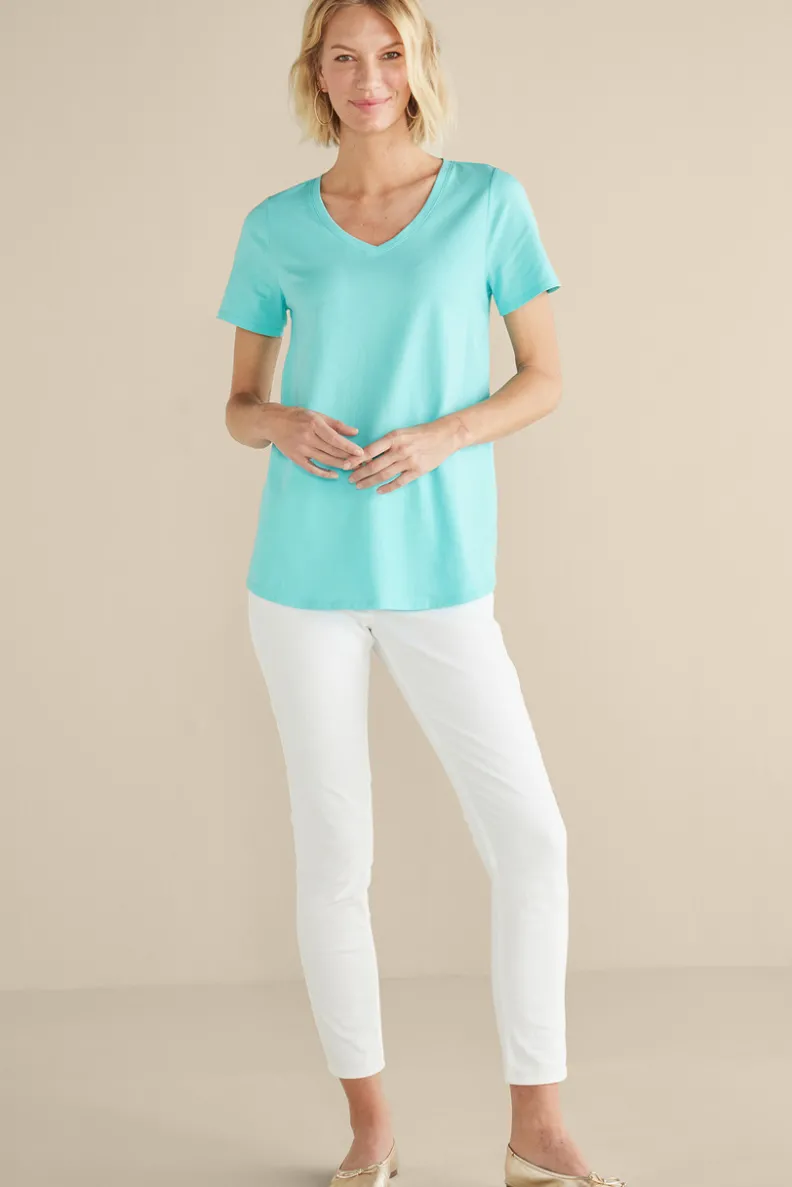 Túnica Isabel de Manga Corta en Algodón Supima - Diseño Cómodo y Versátil para Mujer | Confección Suave de Soft Surroundings | Prenda Superior para Combinar con Leggings