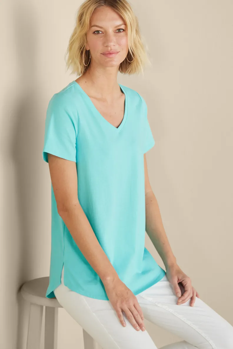 Túnica Isabel de Manga Corta en Algodón Supima - Diseño Cómodo y Versátil para Mujer | Confección Suave de Soft Surroundings | Prenda Superior para Combinar con Leggings