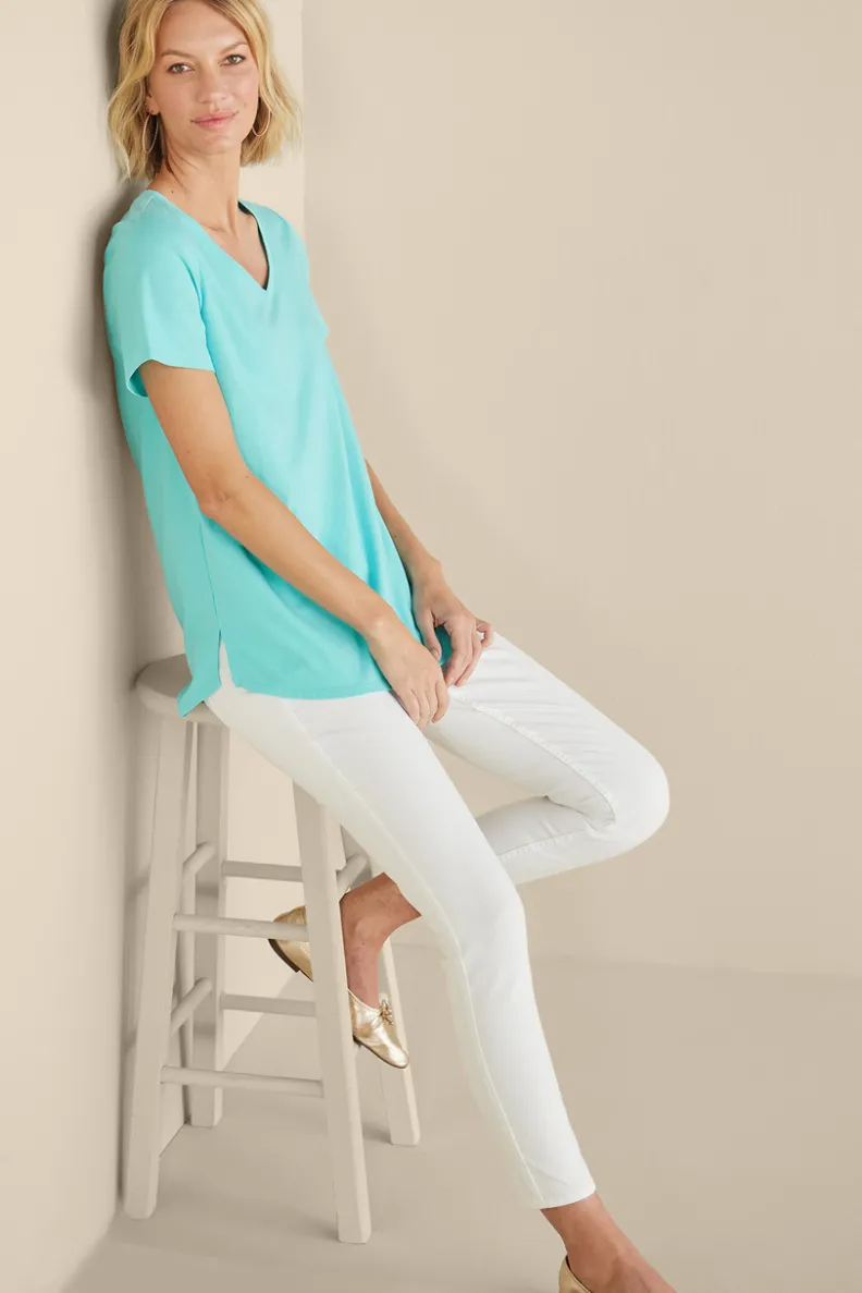 Túnica Isabel de Manga Corta en Algodón Supima - Diseño Cómodo y Versátil para Mujer | Confección Suave de Soft Surroundings | Prenda Superior para Combinar con Leggings