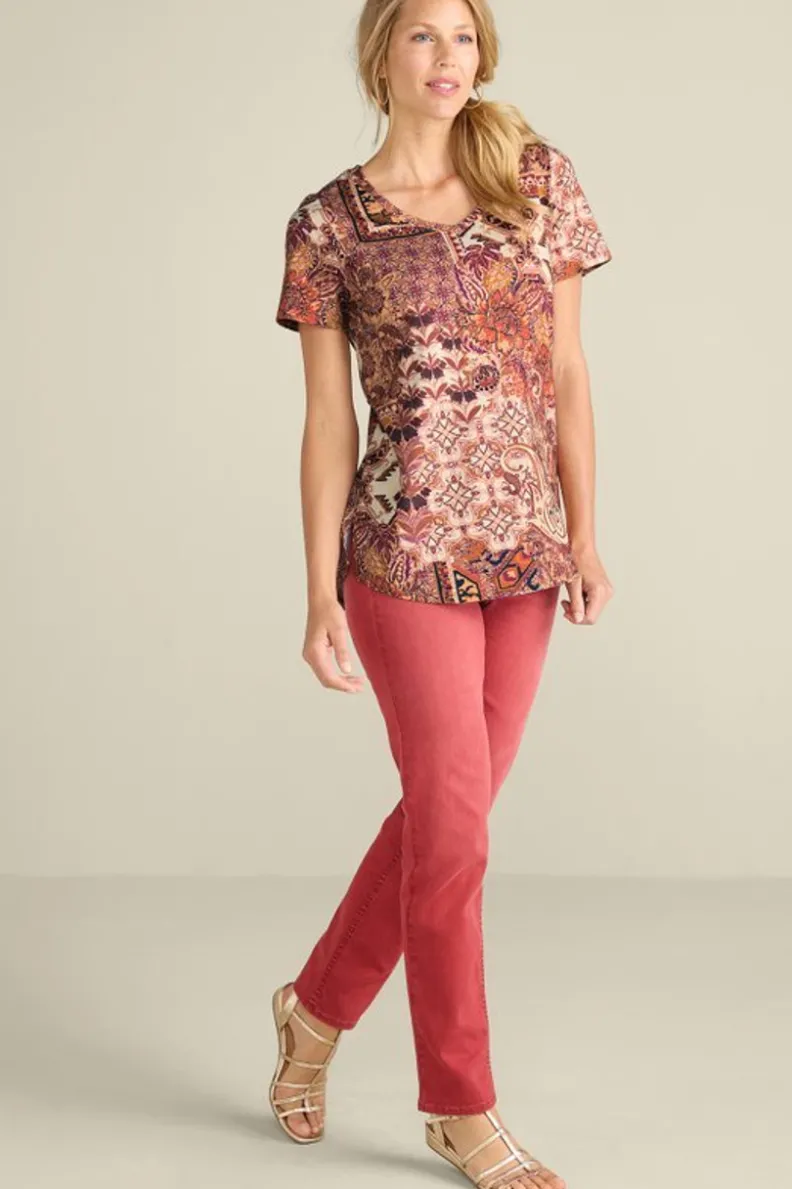 Túnica Isabel de Manga Corta en Algodón Supima - Diseño Cómodo y Versátil para Mujer | Confección Suave de Soft Surroundings | Prenda Superior para Combinar con Leggings