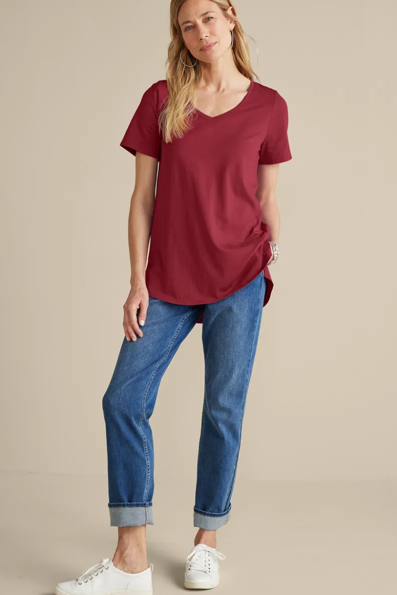 Túnica Isabel de Manga Corta en Algodón Supima - Diseño Cómodo y Versátil para Mujer | Confección Suave de Soft Surroundings | Prenda Superior para Combinar con Leggings