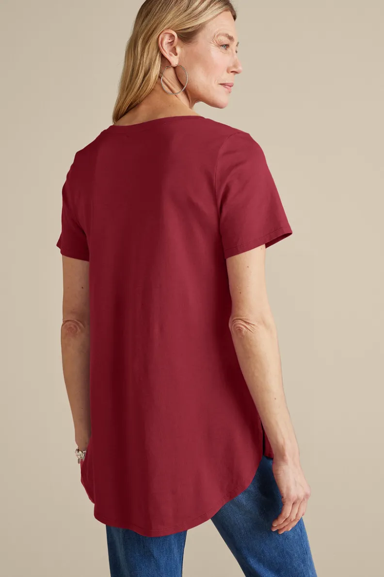 Túnica Isabel de Manga Corta en Algodón Supima - Diseño Cómodo y Versátil para Mujer | Confección Suave de Soft Surroundings | Prenda Superior para Combinar con Leggings