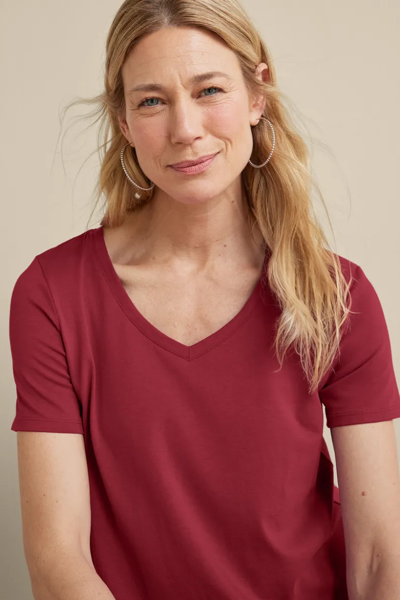 Túnica Isabel de Manga Corta en Algodón Supima - Diseño Cómodo y Versátil para Mujer | Confección Suave de Soft Surroundings | Prenda Superior para Combinar con Leggings