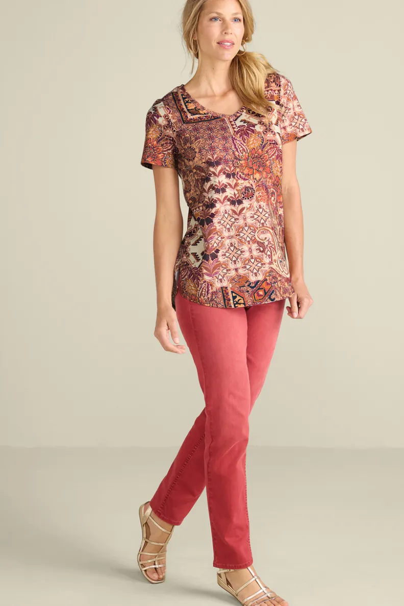 Túnica Isabel de Manga Corta en Algodón Supima - Diseño Cómodo y Versátil para Mujer | Confección Suave de Soft Surroundings | Prenda Superior para Combinar con Leggings