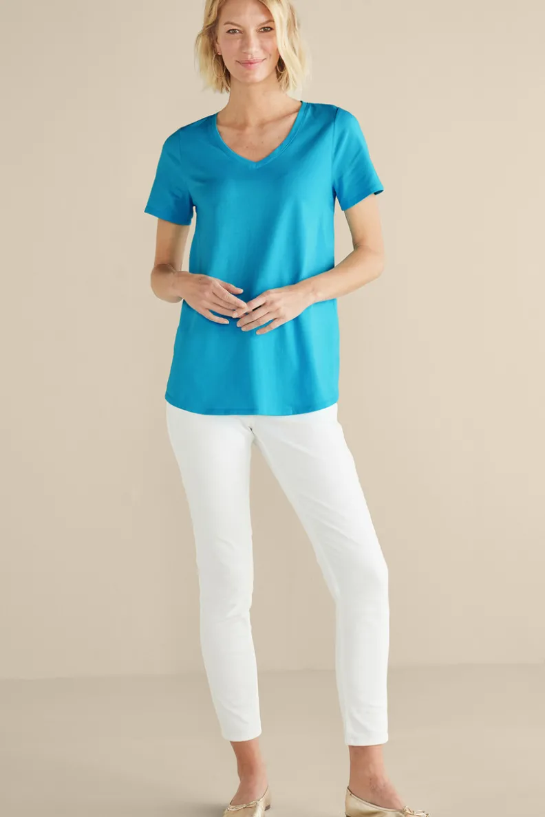 Túnica Isabel de Manga Corta en Algodón Supima - Diseño Cómodo y Versátil para Mujer | Confección Suave de Soft Surroundings | Prenda Superior para Combinar con Leggings