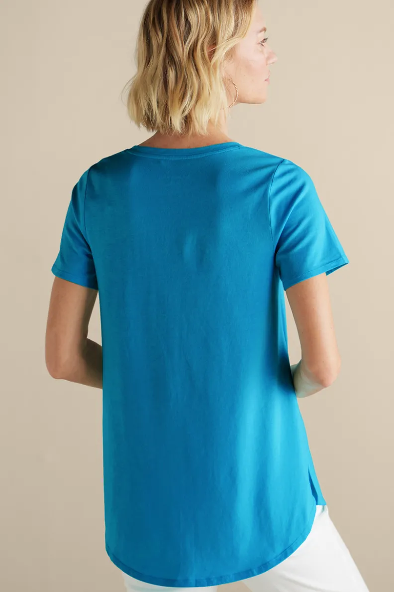 Túnica Isabel de Manga Corta en Algodón Supima - Diseño Cómodo y Versátil para Mujer | Confección Suave de Soft Surroundings | Prenda Superior para Combinar con Leggings