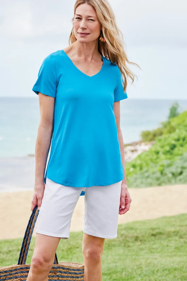 Túnica Isabel de Manga Corta en Algodón Supima - Diseño Cómodo y Versátil para Mujer | Confección Suave de Soft Surroundings | Prenda Superior para Combinar con Leggings