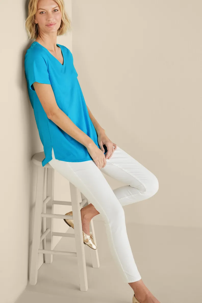 Túnica Isabel de Manga Corta en Algodón Supima - Diseño Cómodo y Versátil para Mujer | Confección Suave de Soft Surroundings | Prenda Superior para Combinar con Leggings