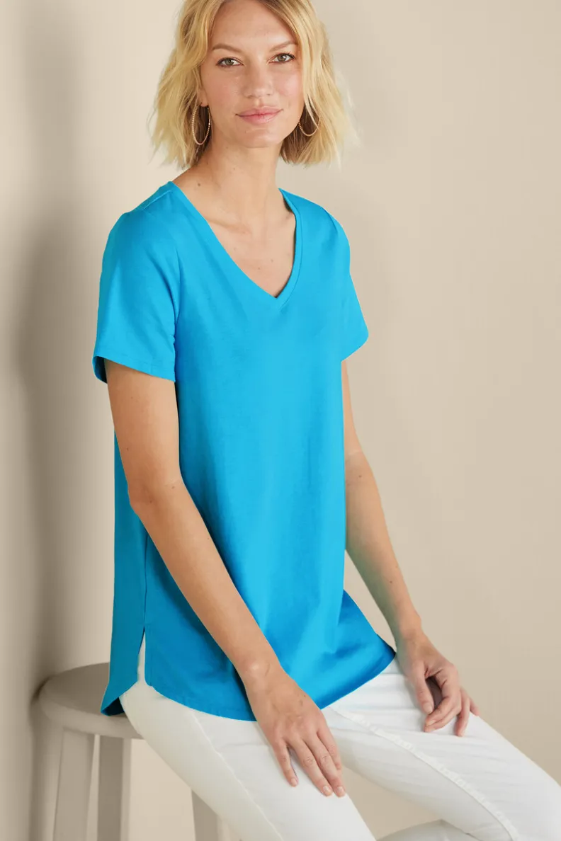 Túnica Isabel de Manga Corta en Algodón Supima - Diseño Cómodo y Versátil para Mujer | Confección Suave de Soft Surroundings | Prenda Superior para Combinar con Leggings