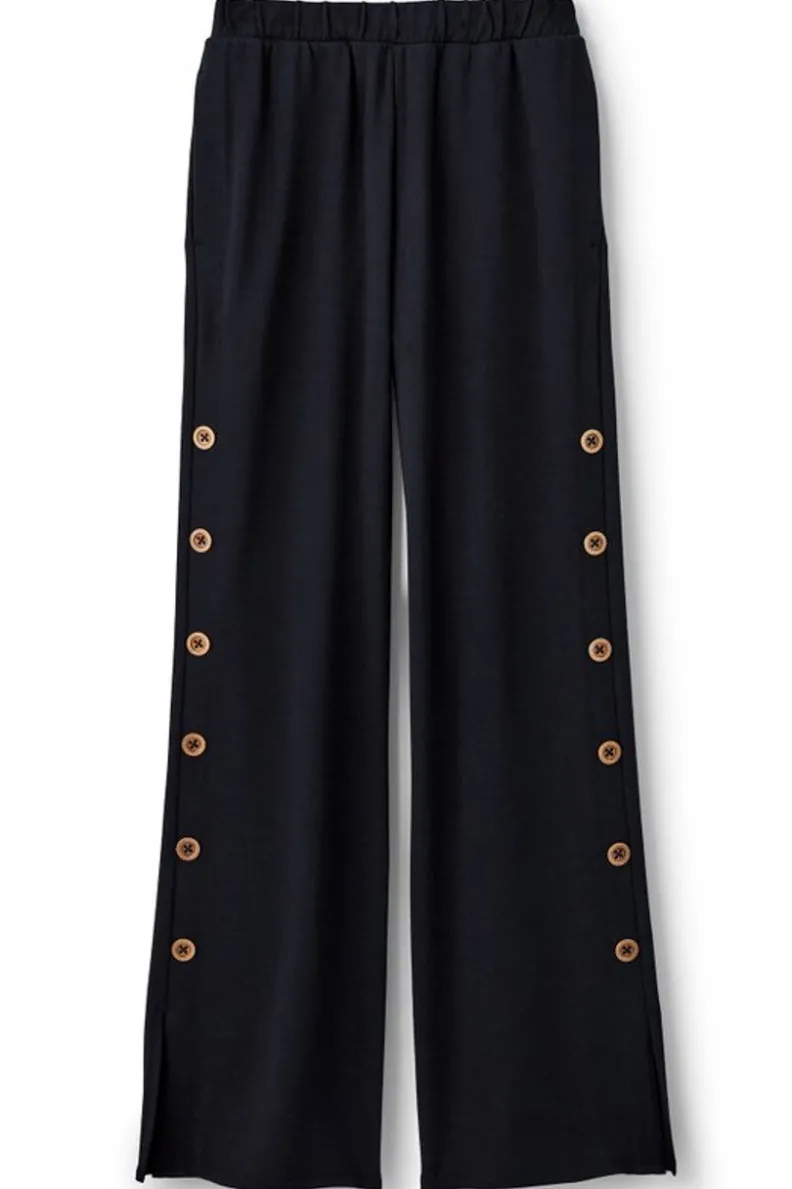 Pantalones Anchos French Terry Sorrento - Negro Ultra Suave con Ajuste Relajado (Colección Soft Surroundings) 

，