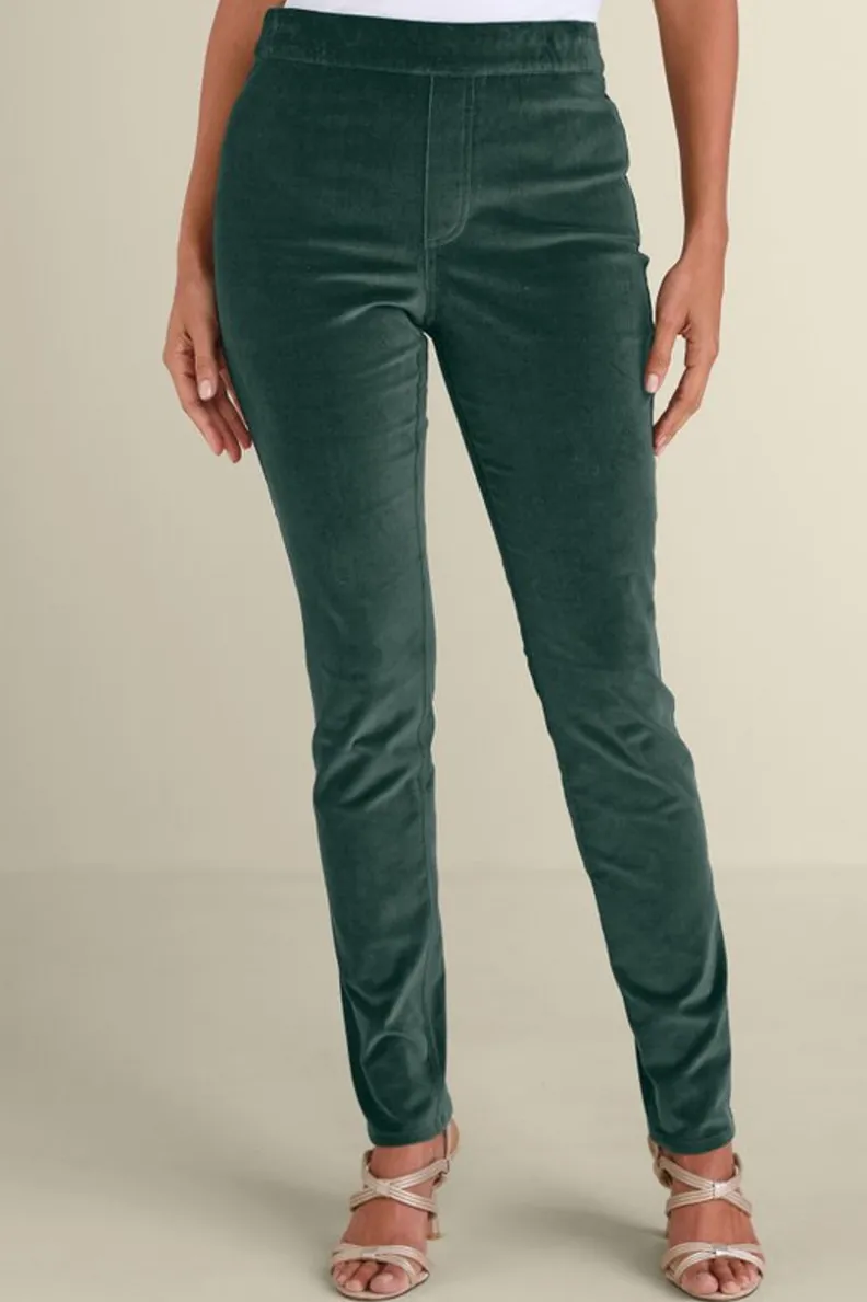 Pantalones Sutton en pana suave con cinturilla elástica - Corte delgado para elegancia diaria de Soft Surroundings