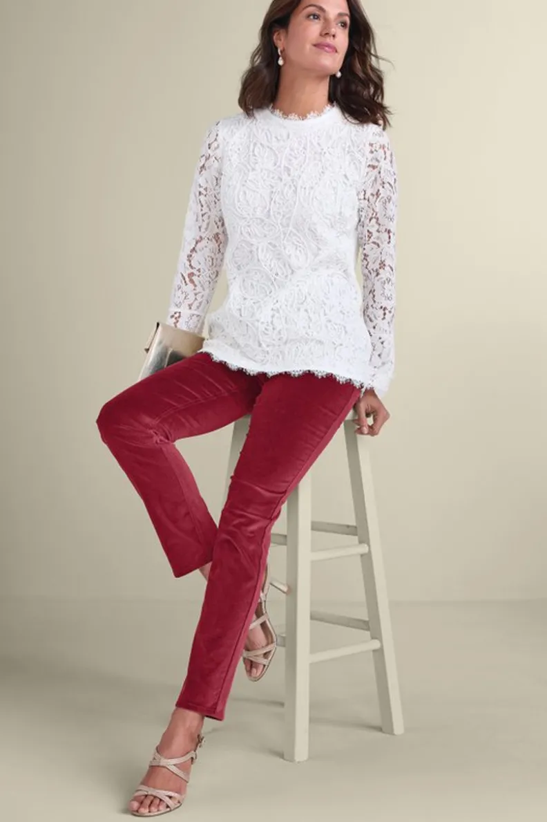 Pantalones Sutton en pana suave con cinturilla elástica - Corte delgado para elegancia diaria de Soft Surroundings