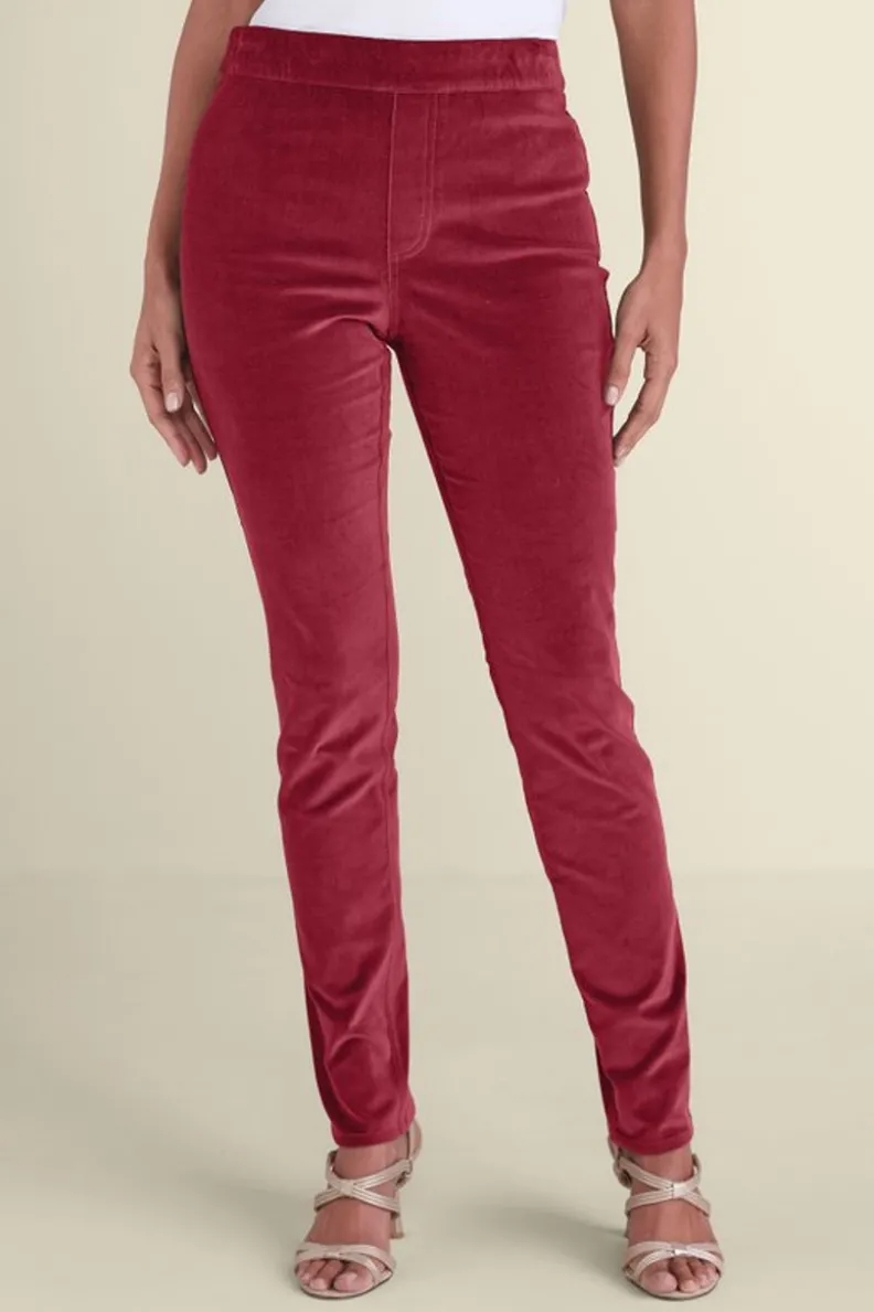 Pantalones Sutton en pana suave con cinturilla elástica - Corte delgado para elegancia diaria de Soft Surroundings