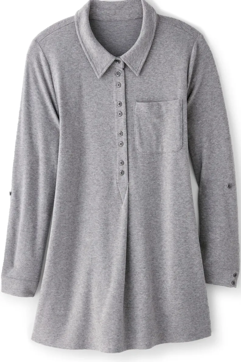 Diseño Soft Surroundings: Top Relajado en Gris Jaspeado Mediano - Talla Media para Máximo Confort Diario