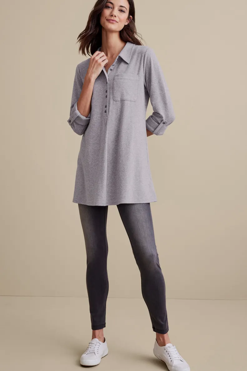 Diseño Soft Surroundings: Top Relajado en Gris Jaspeado Mediano - Talla Media para Máximo Confort Diario