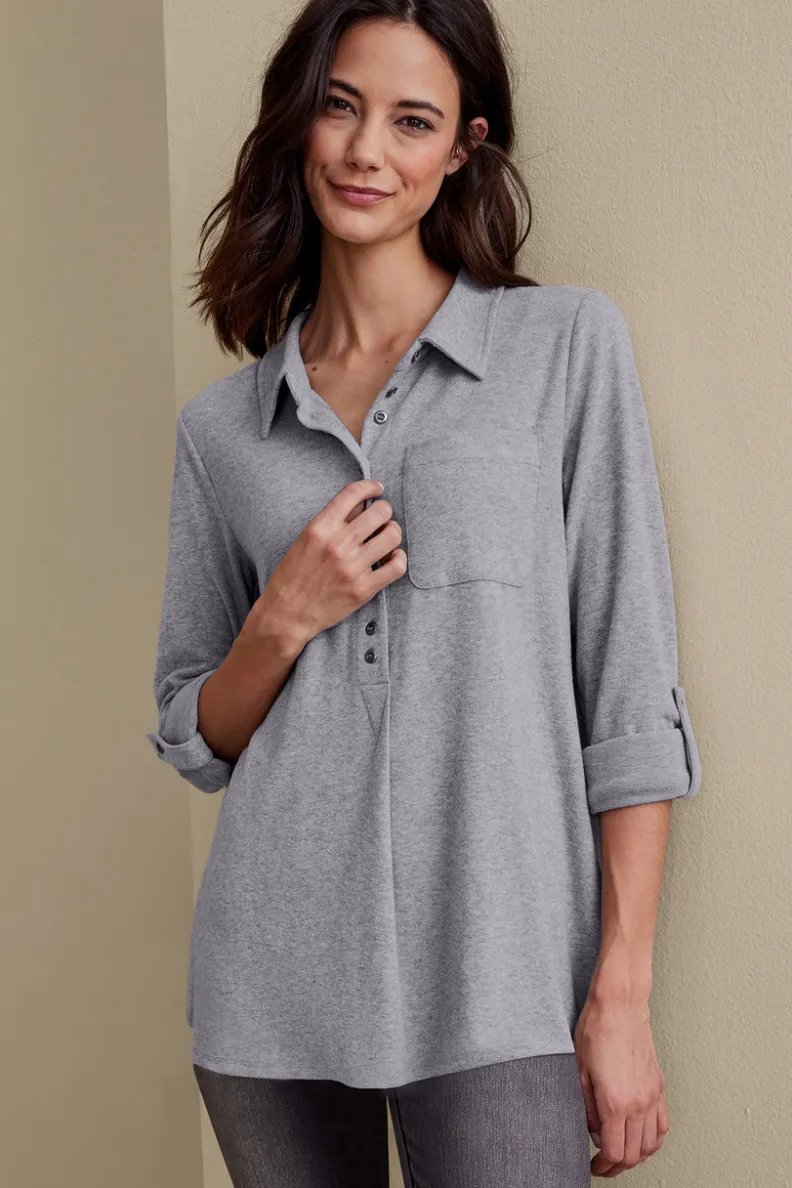 Diseño Soft Surroundings: Top Relajado en Gris Jaspeado Mediano - Talla Media para Máximo Confort Diario