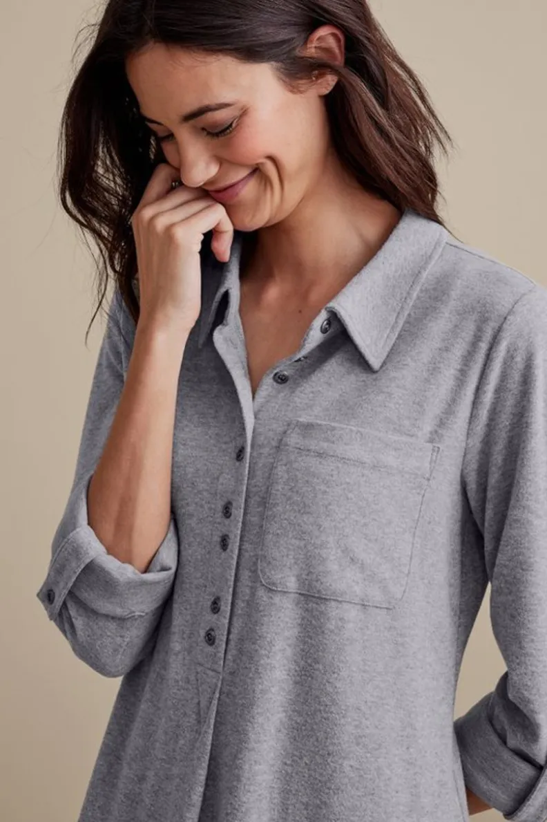 Diseño Soft Surroundings: Top Relajado en Gris Jaspeado Mediano - Talla Media para Máximo Confort Diario