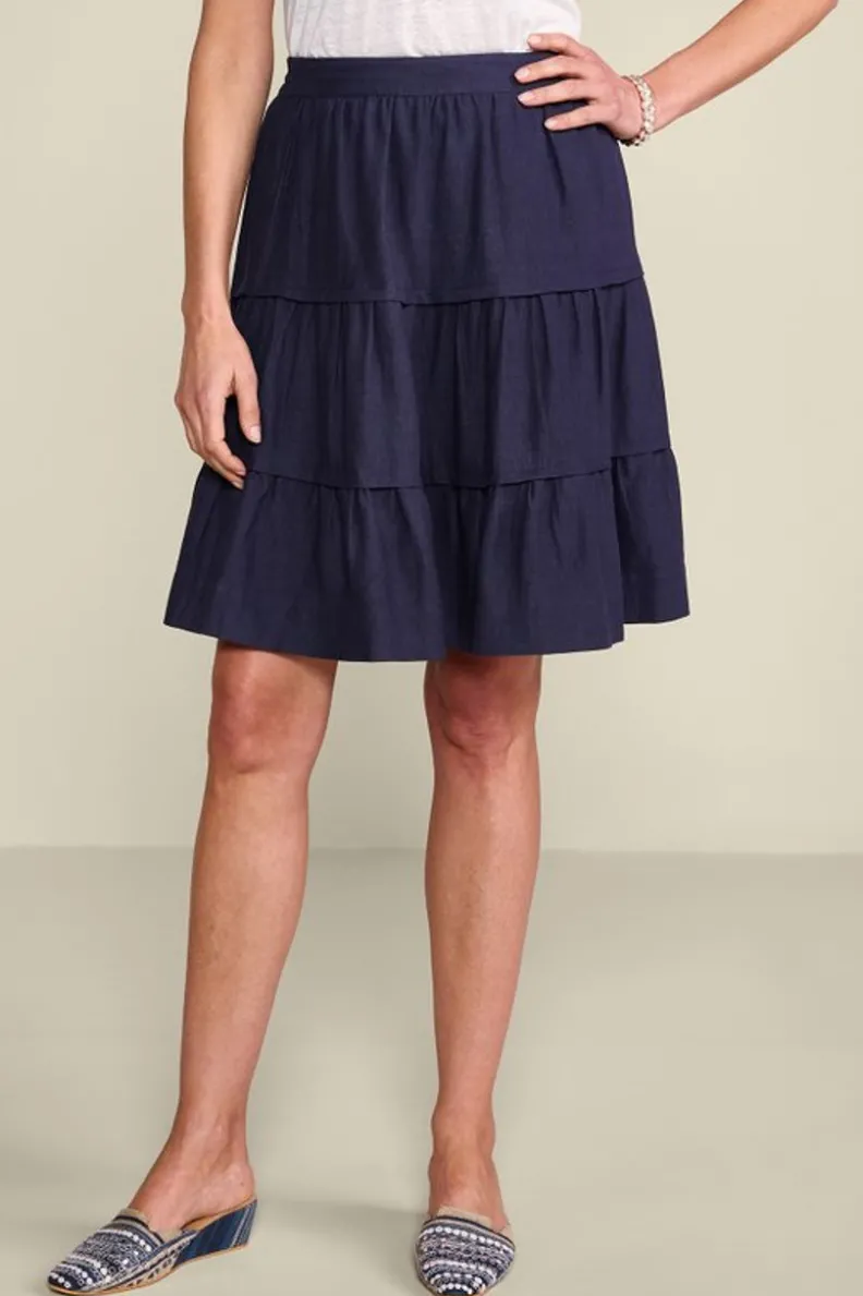 Falda Talisa de Soft Surroundings - Tejido en lino y viscosa, corte midi cómodo con detalles de costura premium. Disponible en tonos neutros para looks casual-elegantes.