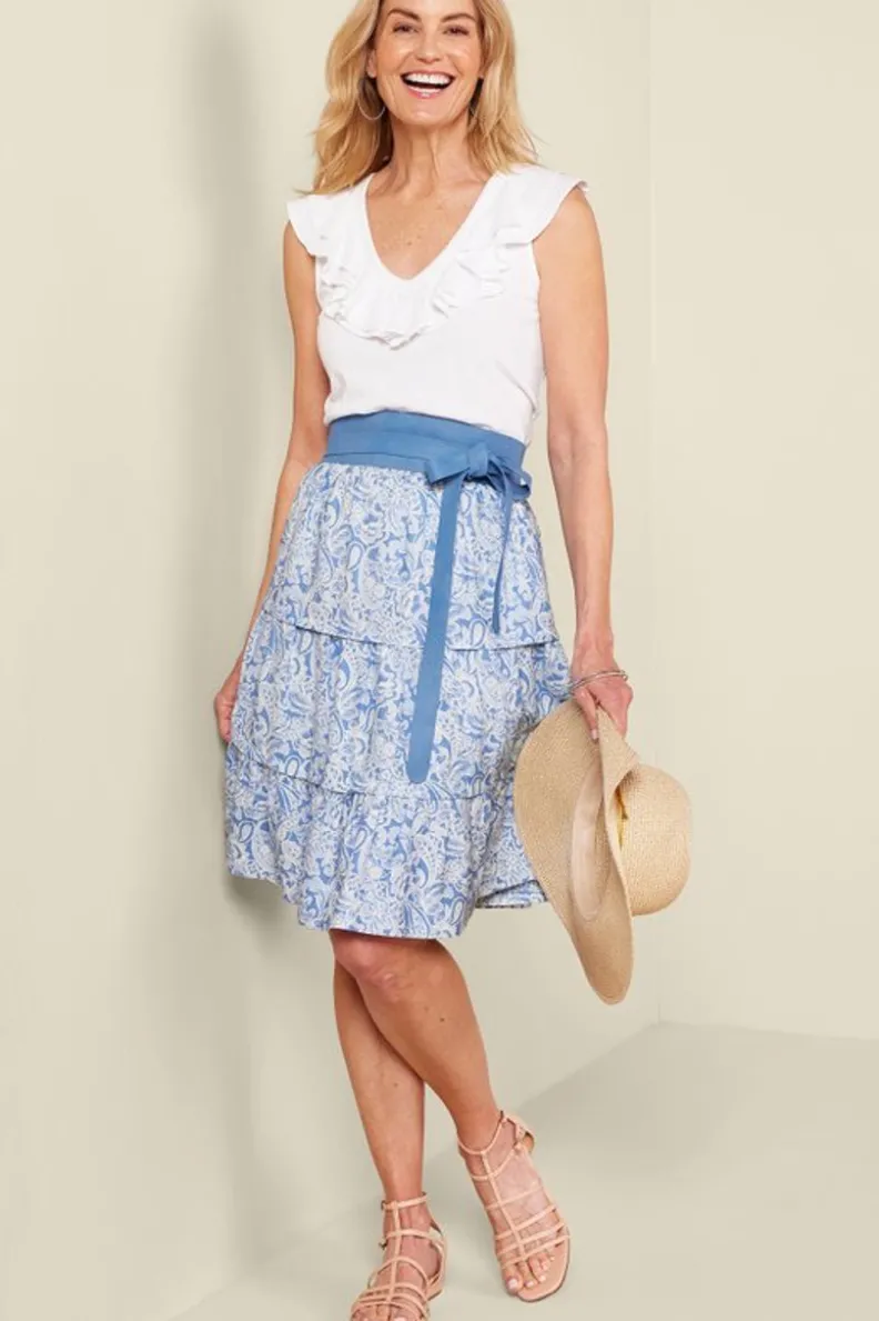 Falda Talisa de Soft Surroundings - Tejido en lino y viscosa, corte midi cómodo con detalles de costura premium. Disponible en tonos neutros para looks casual-elegantes.