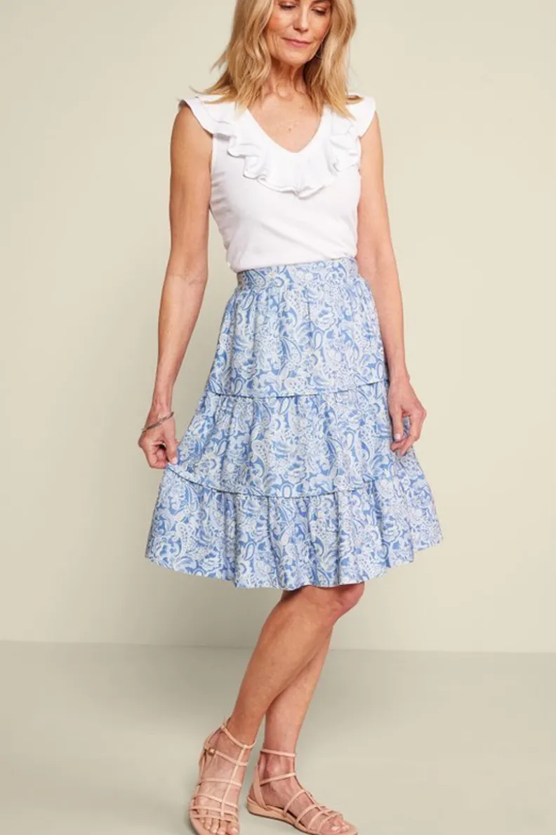 Falda Talisa de Soft Surroundings - Tejido en lino y viscosa, corte midi cómodo con detalles de costura premium. Disponible en tonos neutros para looks casual-elegantes.