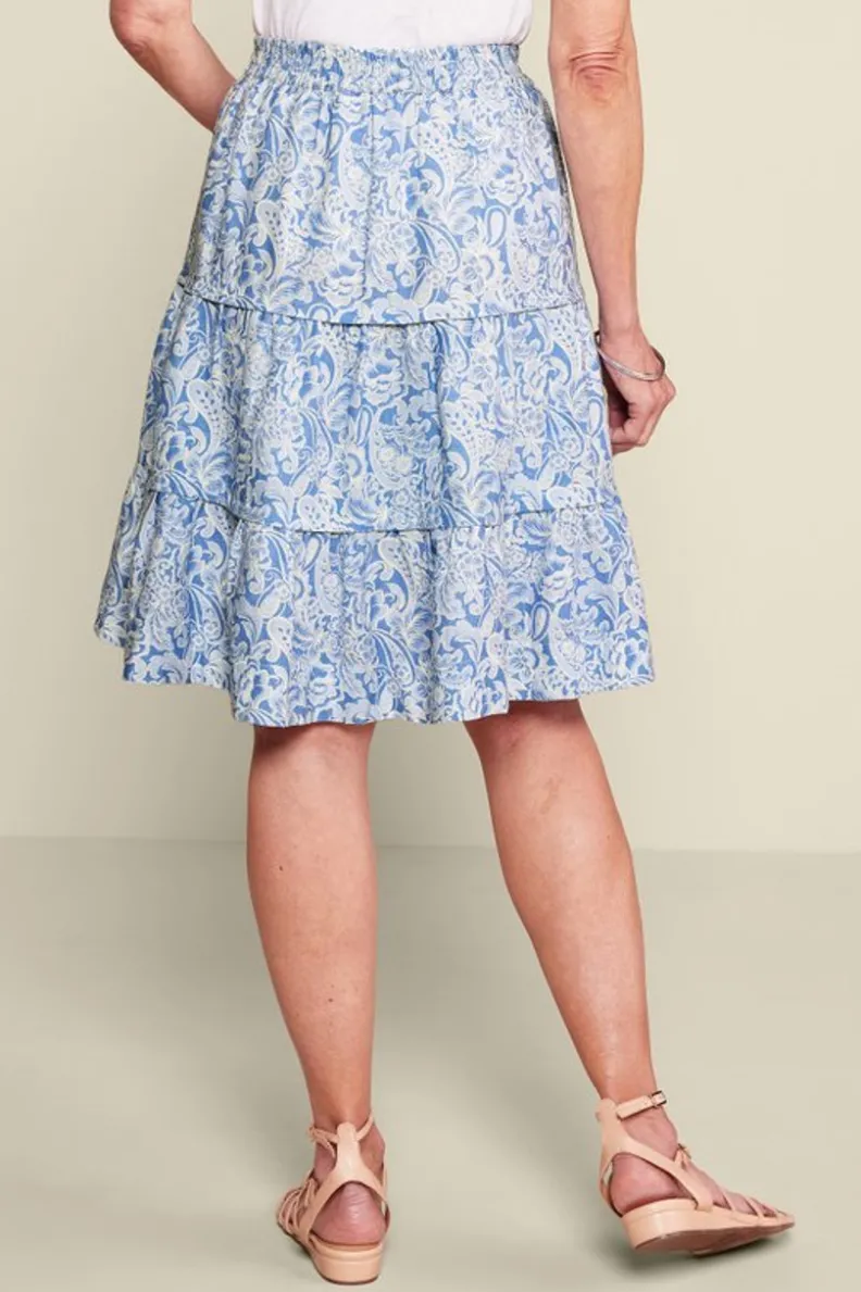 Falda Talisa de Soft Surroundings - Tejido en lino y viscosa, corte midi cómodo con detalles de costura premium. Disponible en tonos neutros para looks casual-elegantes.