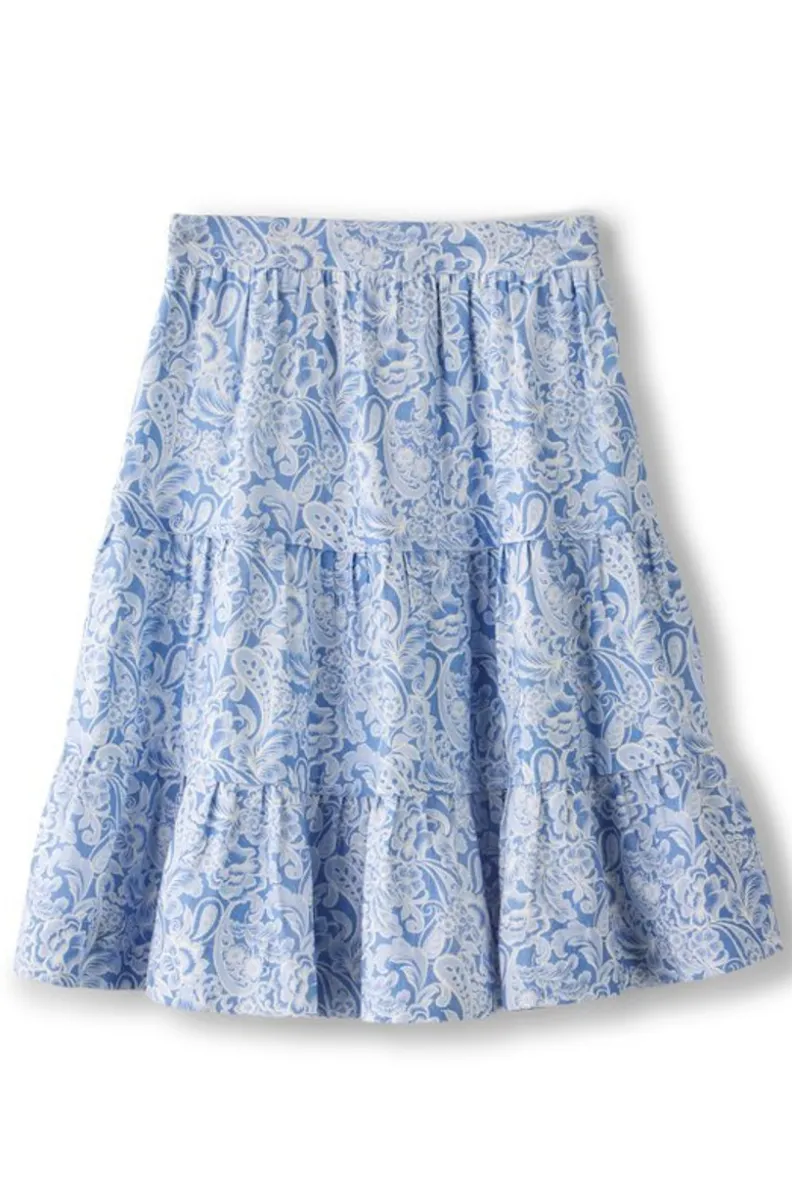 Falda Talisa de Soft Surroundings - Tejido en lino y viscosa, corte midi cómodo con detalles de costura premium. Disponible en tonos neutros para looks casual-elegantes.