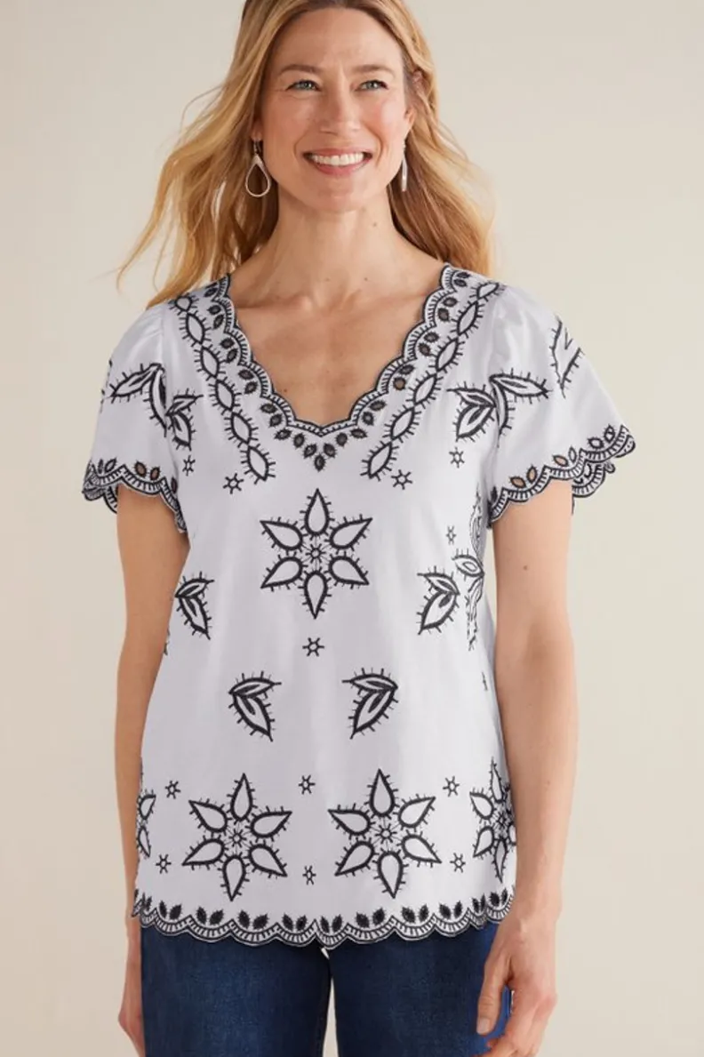 Blusa Bordada Teres - Diseño Artesanal en Marfil Perlado de Soft Surroundings