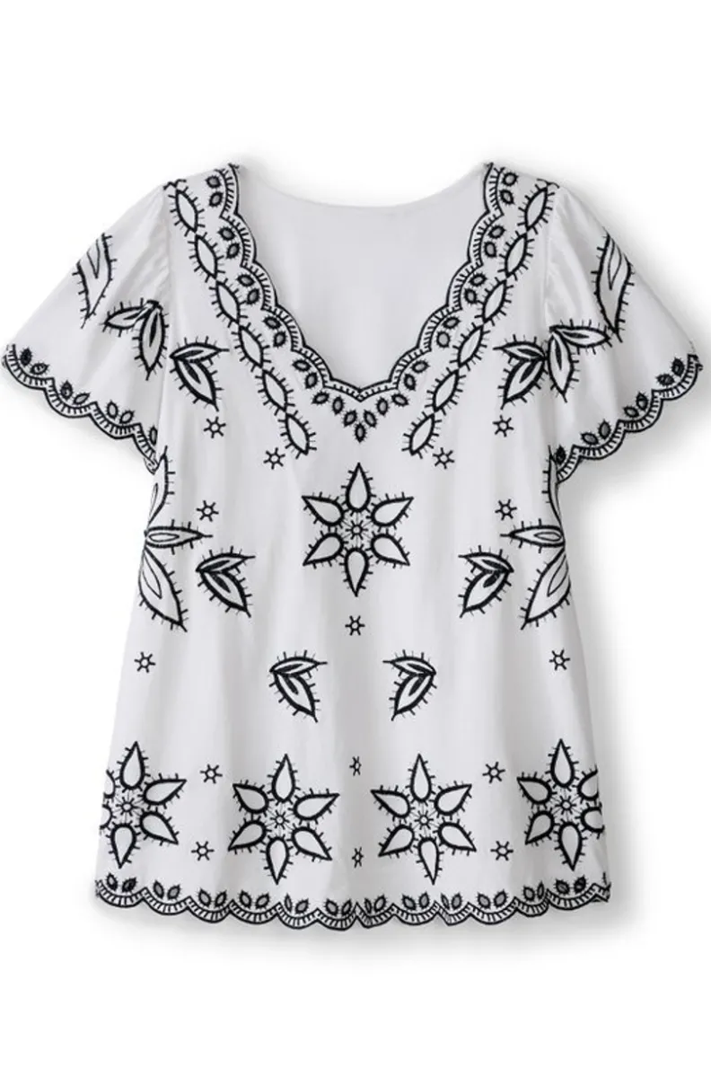 Blusa Bordada Teres - Diseño Artesanal en Marfil Perlado de Soft Surroundings