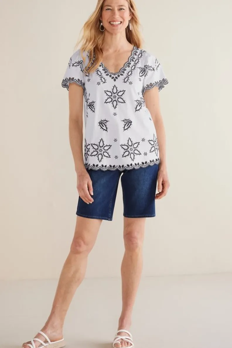 Blusa Bordada Teres - Diseño Artesanal en Marfil Perlado de Soft Surroundings