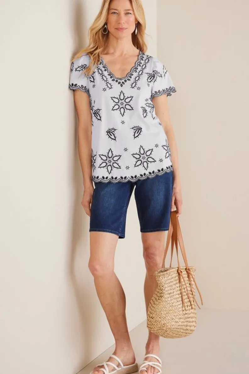 Blusa Bordada Teres - Diseño Artesanal en Marfil Perlado de Soft Surroundings