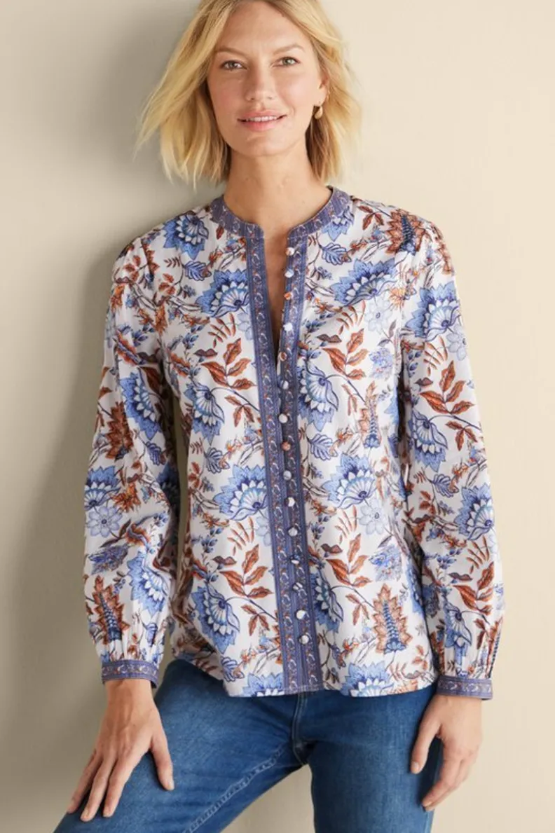 Blusa Casual Tracy en Mezclilla y Calicó - Soft Surroundings Colección Primavera